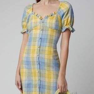 Staud Plaid Sur Cotton Mini Dress